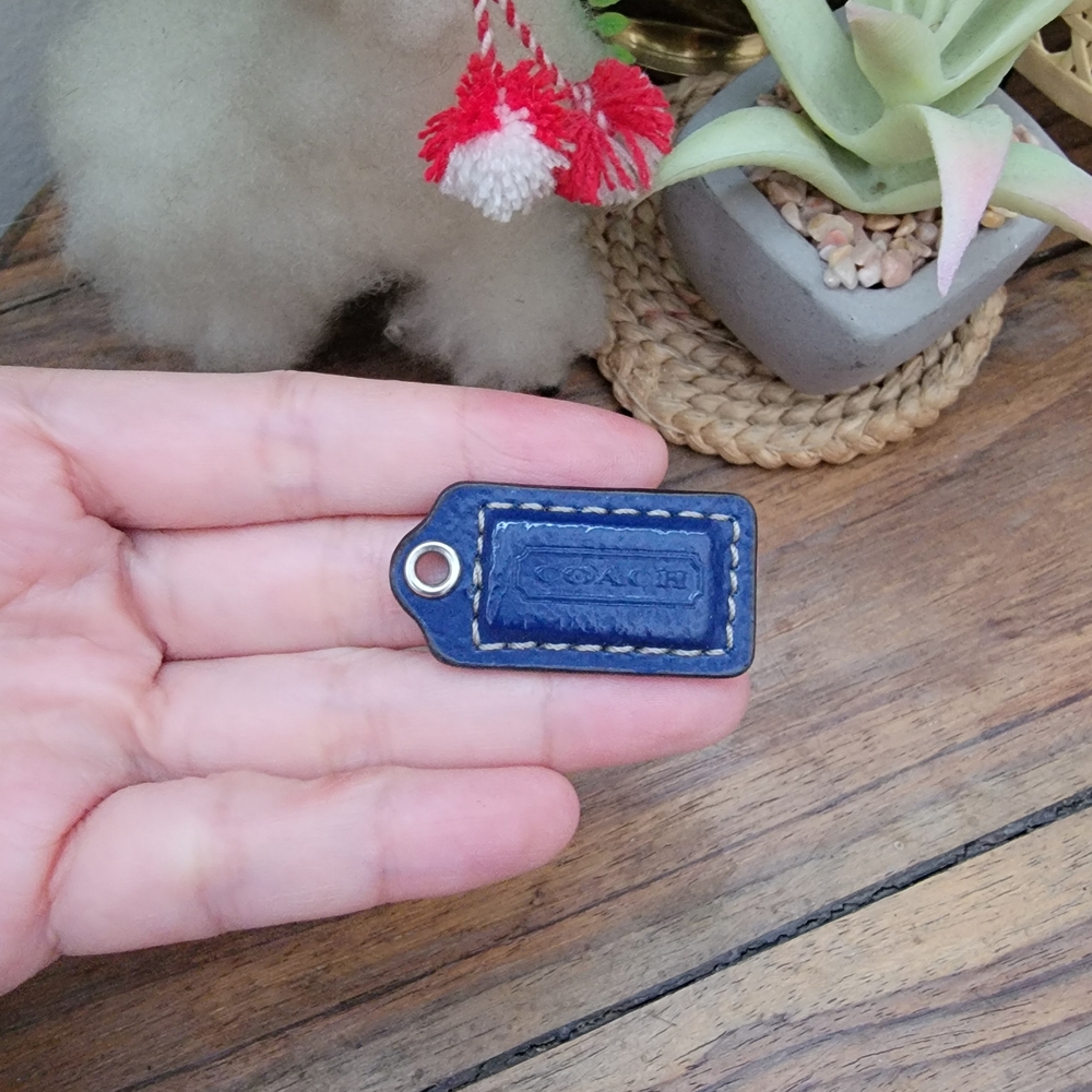 Coach Blue Leather Hang Tag Bag Charm Pendant New
